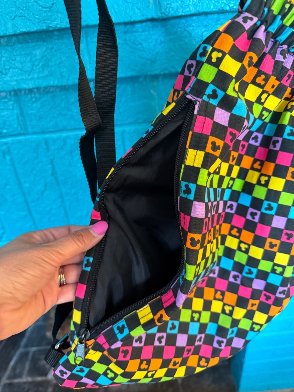 Disney Neon Checkerboard Drawstring Bag in Multi Colors - Picture 4 of 6